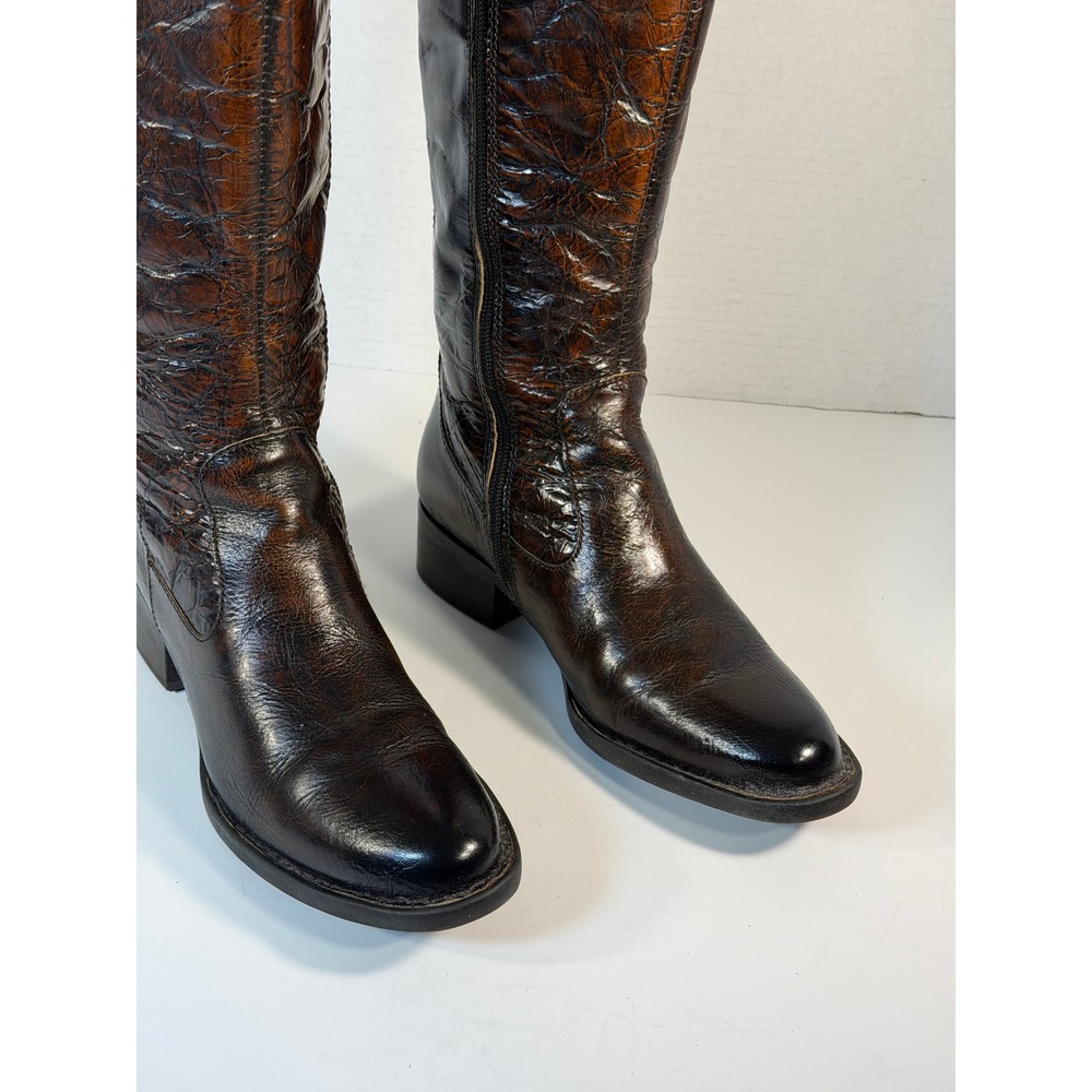 Born Womens Brown Leather Tall Riding Boots Crinkle Texture Size 7.5